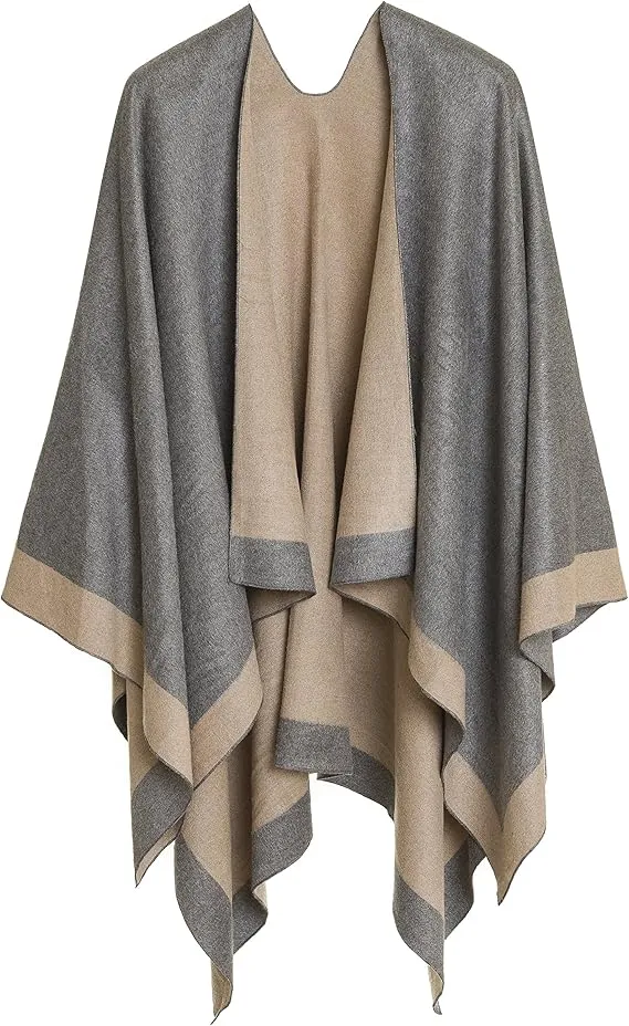 Light Gray Luxurious Knit Sweater Poncho Cardigan