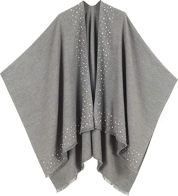 Light Gray Luxurious Knit Sweater Poncho Cardigan