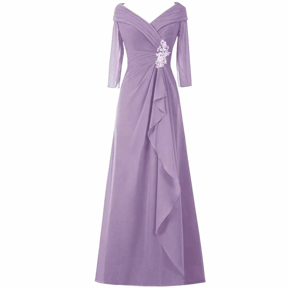 Long Evening Dress Mother of The Bride Dress Half Sleeve Long Chiffon Wedding Guest Dresses