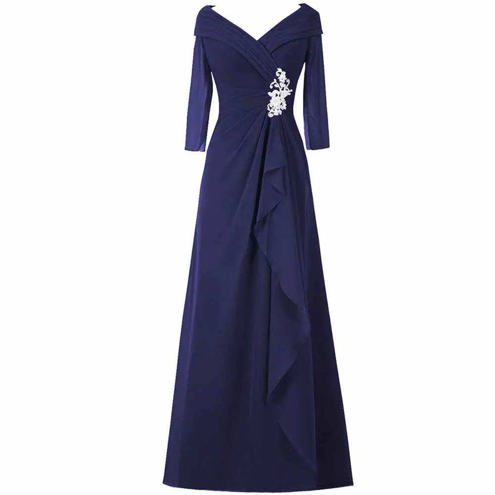 Long Evening Dress Mother of The Bride Dress Half Sleeve Long Chiffon Wedding Guest Dresses