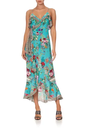 LONG WRAP DRESS WITH FRILL A SONNET FOR SATINE