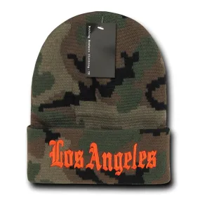 Los Angeles LA City Beanie Knit Cap, Camo/Orange