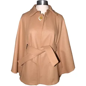 Luxurious Beige Camelhair Wool Unlined Cape with Tie