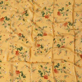 Mango orange synthetic crepe fabric with multicolor print in floral design-D17328 (1.4 mtrs)