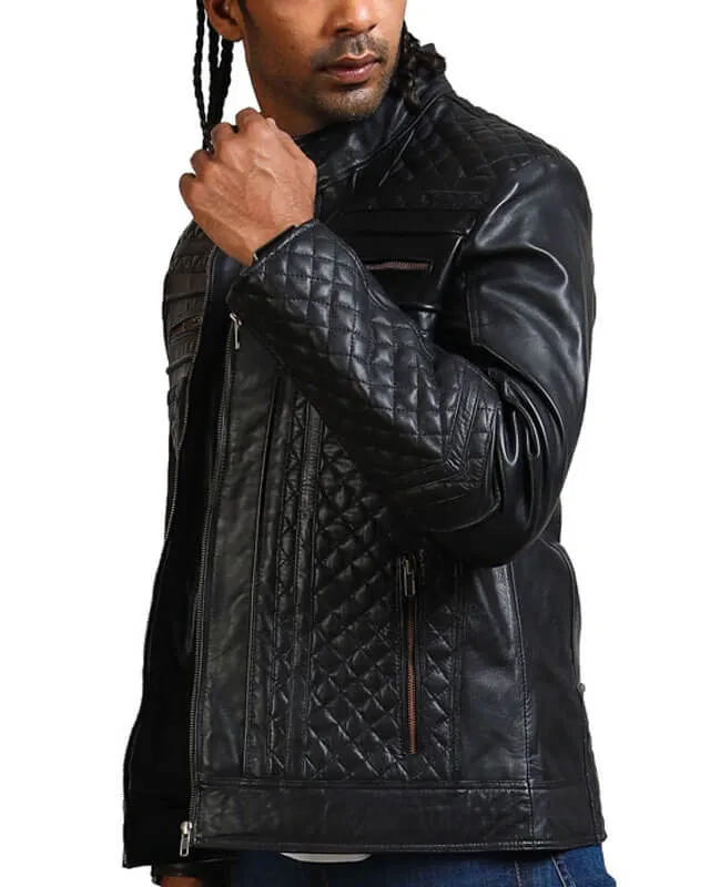 Men's Diamond Quilted Black Leather Jacket