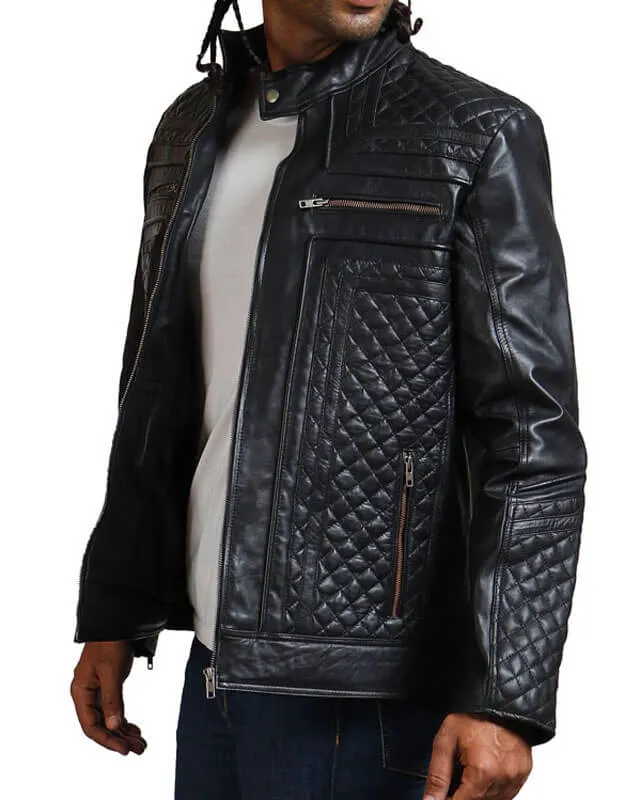 Men's Diamond Quilted Black Leather Jacket