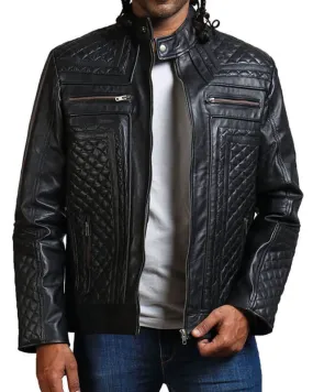 Men's Diamond Quilted Black Leather Jacket