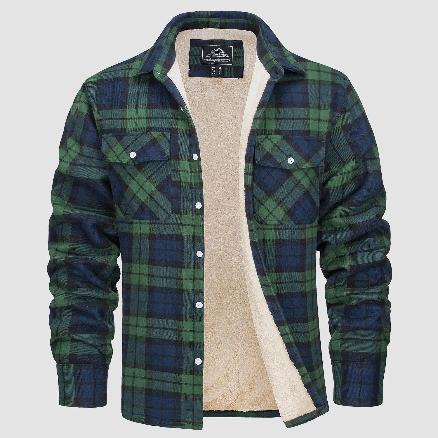 Men's Sherpa Shirt Fleece Lined Flannel Shirt Jacket with 3 Pockets Casual Plaid Button Down Winter Coat