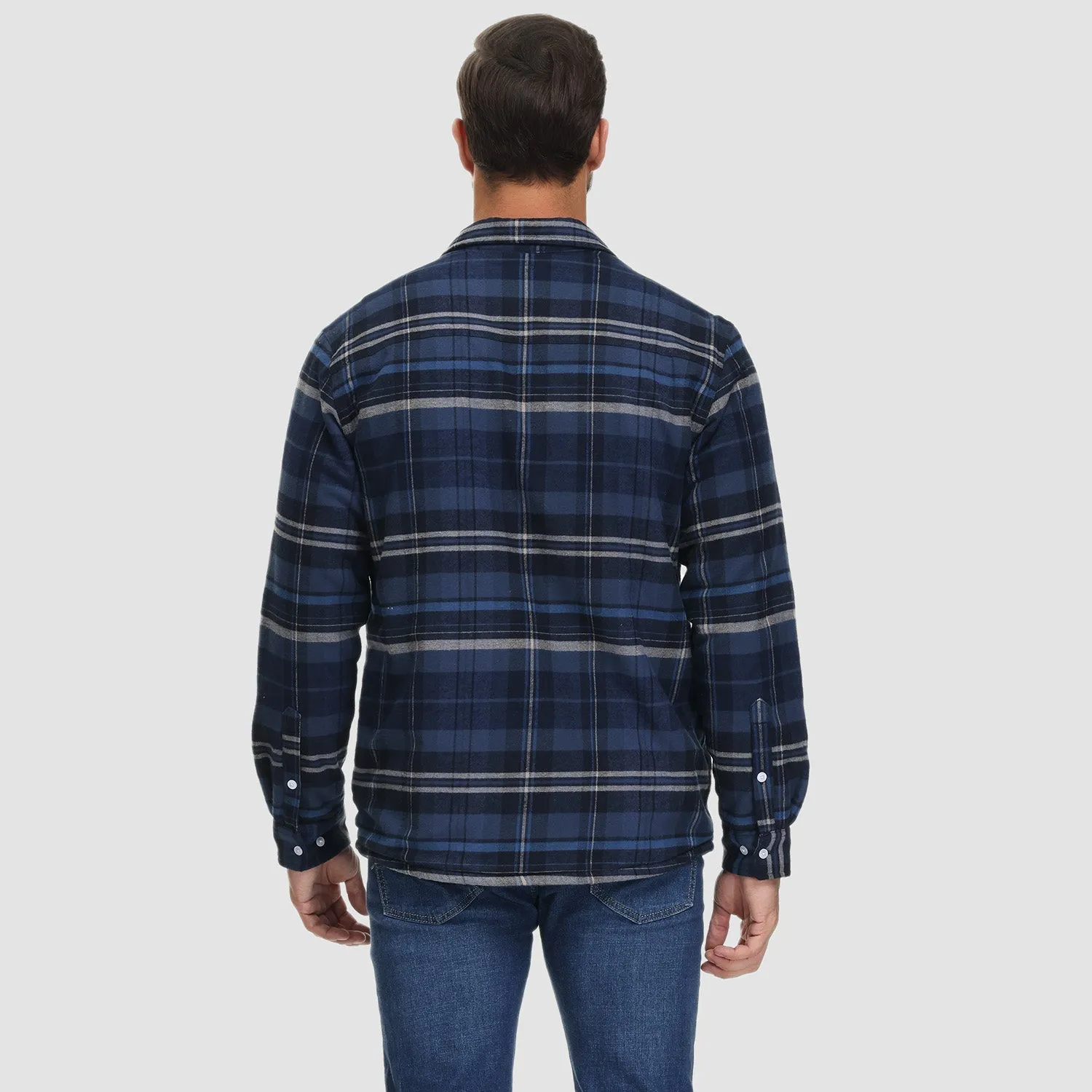 Men's Sherpa Shirt Fleece Lined Flannel Shirt Jacket with 3 Pockets Casual Plaid Button Down Winter Coat