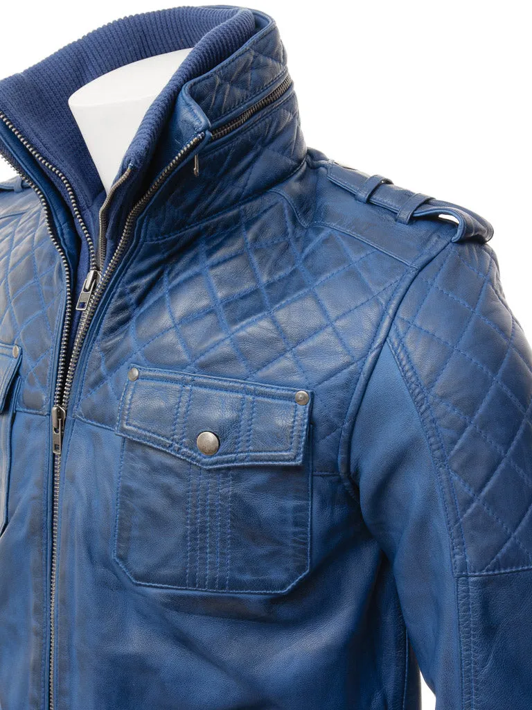 Men's Vintage Blue Leather Jacket MG08