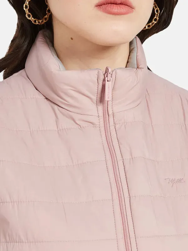 Mettle Women Pink Crop Quilted Jacket