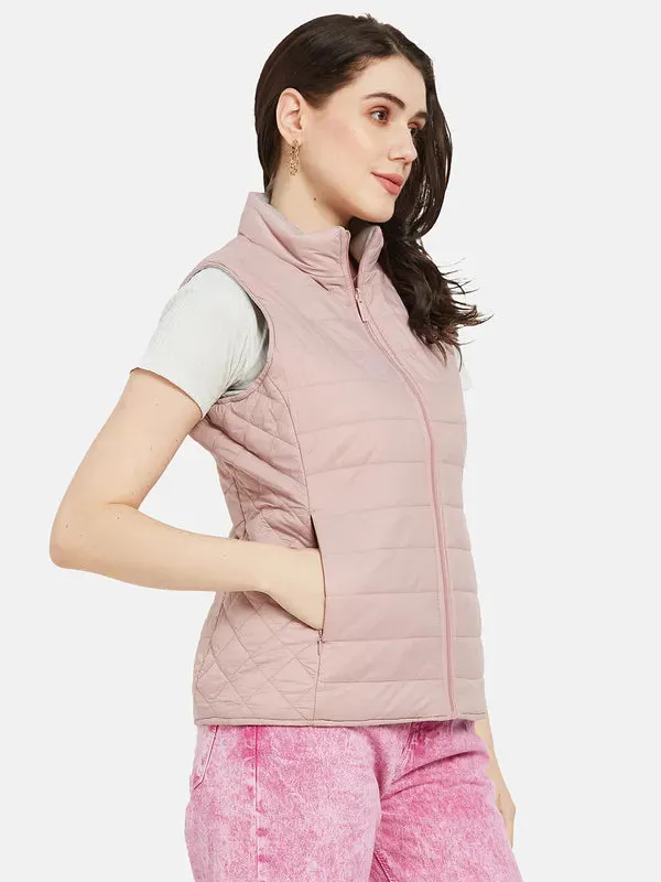 Mettle Women Pink Crop Quilted Jacket