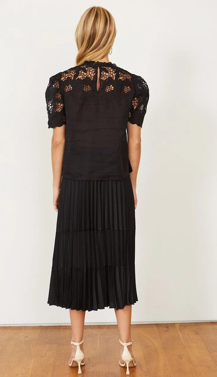 Mia Pleated Black Mesh Panel Skirt