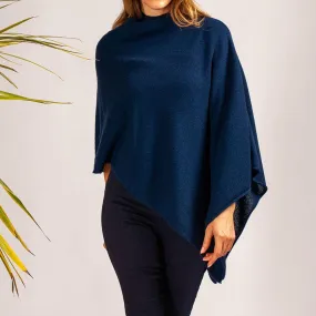 Midnight Navy Blue Knitted Cashmere Poncho