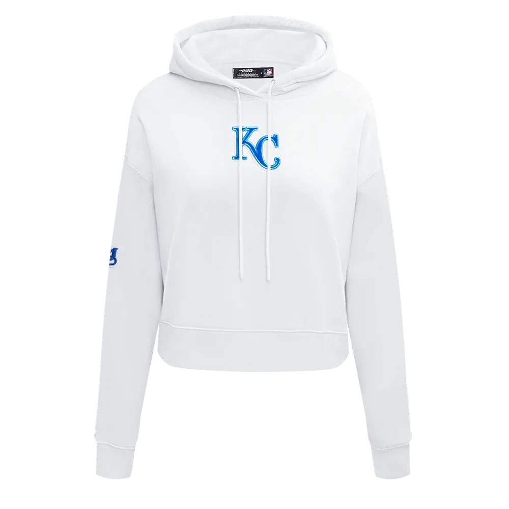 MLB KANSAS CITY ROYALS CLASSIC WOMEN'S CROPPED PO HOODIE (WHITE)