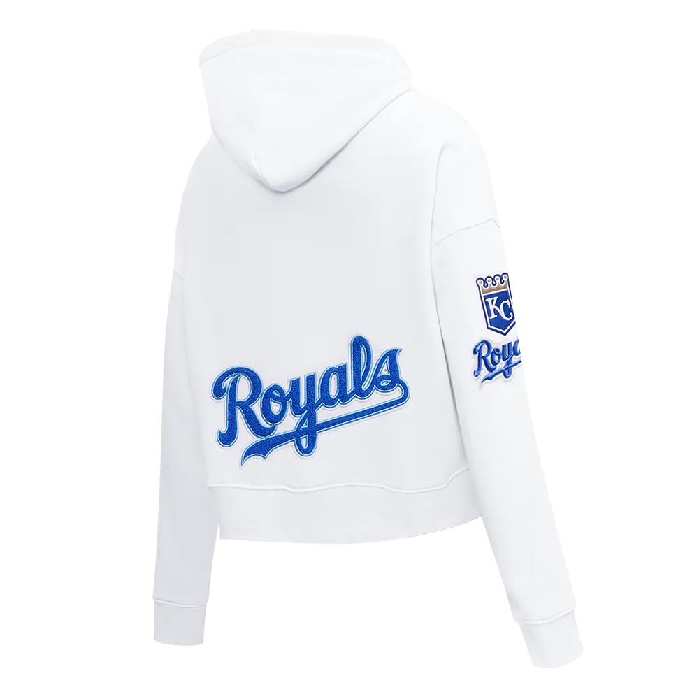 MLB KANSAS CITY ROYALS CLASSIC WOMEN'S CROPPED PO HOODIE (WHITE)