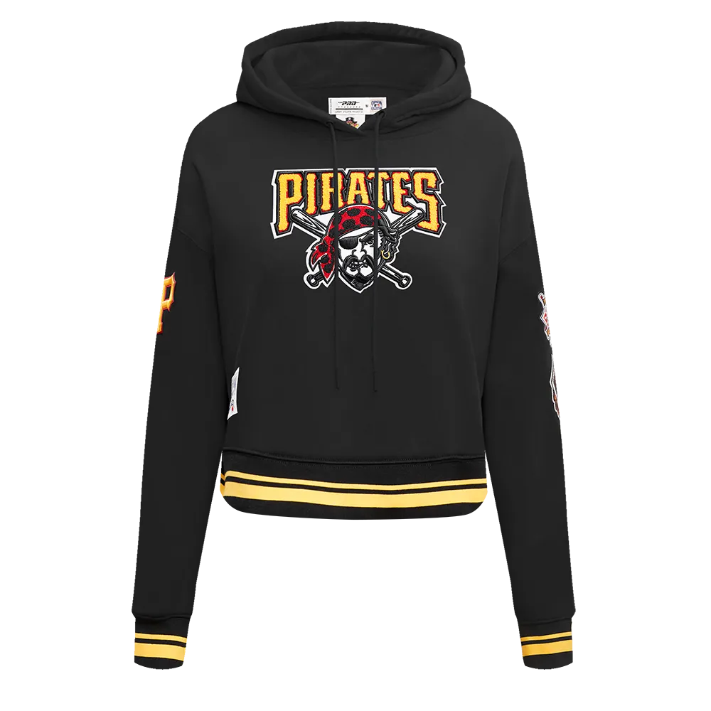 MLB PITTSBURGH PIRATES RETRO CLASSIC WOMEN'S CROPPED PO HOODIE (BLACK/YELLOW)