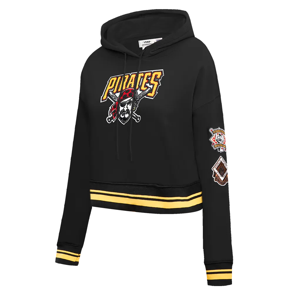 MLB PITTSBURGH PIRATES RETRO CLASSIC WOMEN'S CROPPED PO HOODIE (BLACK/YELLOW)