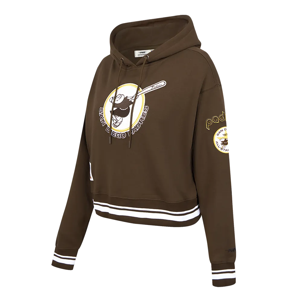 MLB SAN DIEGO PADRES RETRO CLASSIC WOMEN'S RIB CROPPED PO HOODIE (BROWN)