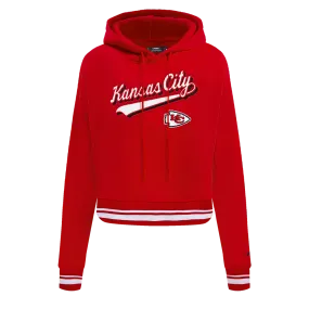 NFL KANSAS CITY CHIEFS SCRIPT TAIL WOMEN'S RIB FLC CROPPED PO HOODIE (RED)