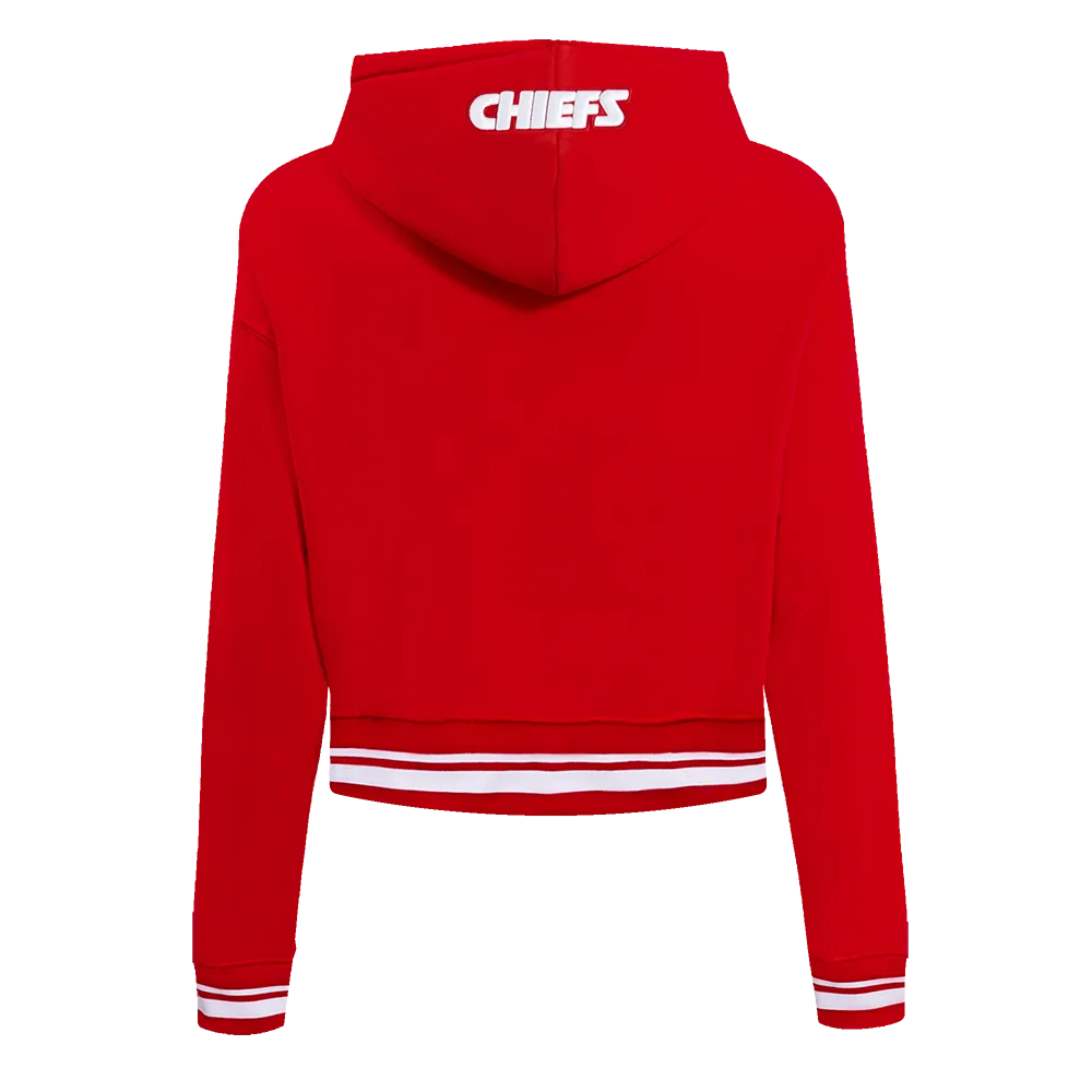 NFL KANSAS CITY CHIEFS SCRIPT TAIL WOMEN'S RIB FLC CROPPED PO HOODIE (RED)