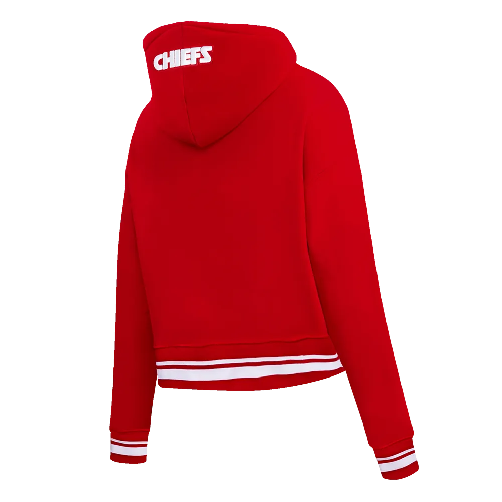 NFL KANSAS CITY CHIEFS SCRIPT TAIL WOMEN'S RIB FLC CROPPED PO HOODIE (RED)