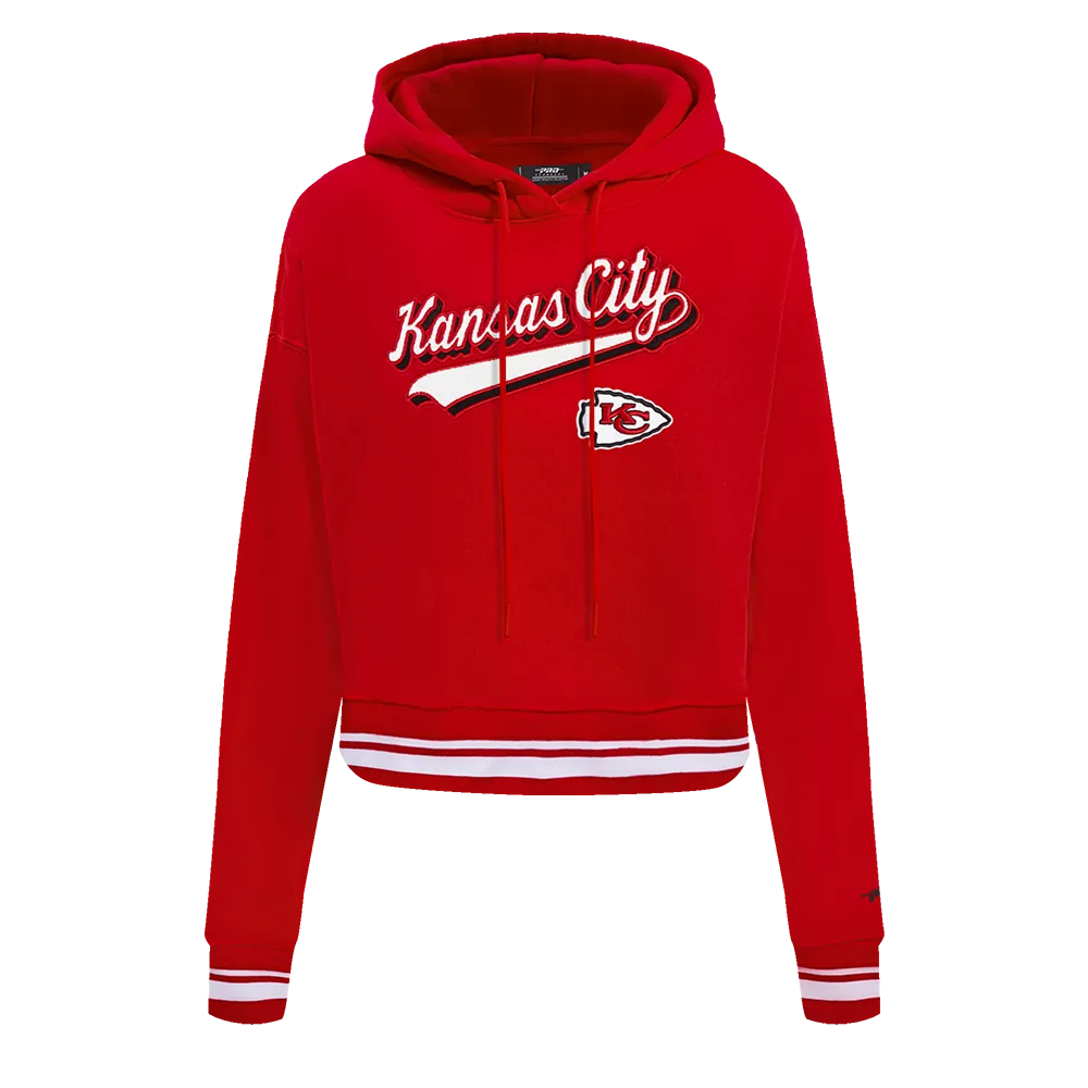 NFL KANSAS CITY CHIEFS SCRIPT TAIL WOMEN'S RIB FLC CROPPED PO HOODIE (RED)