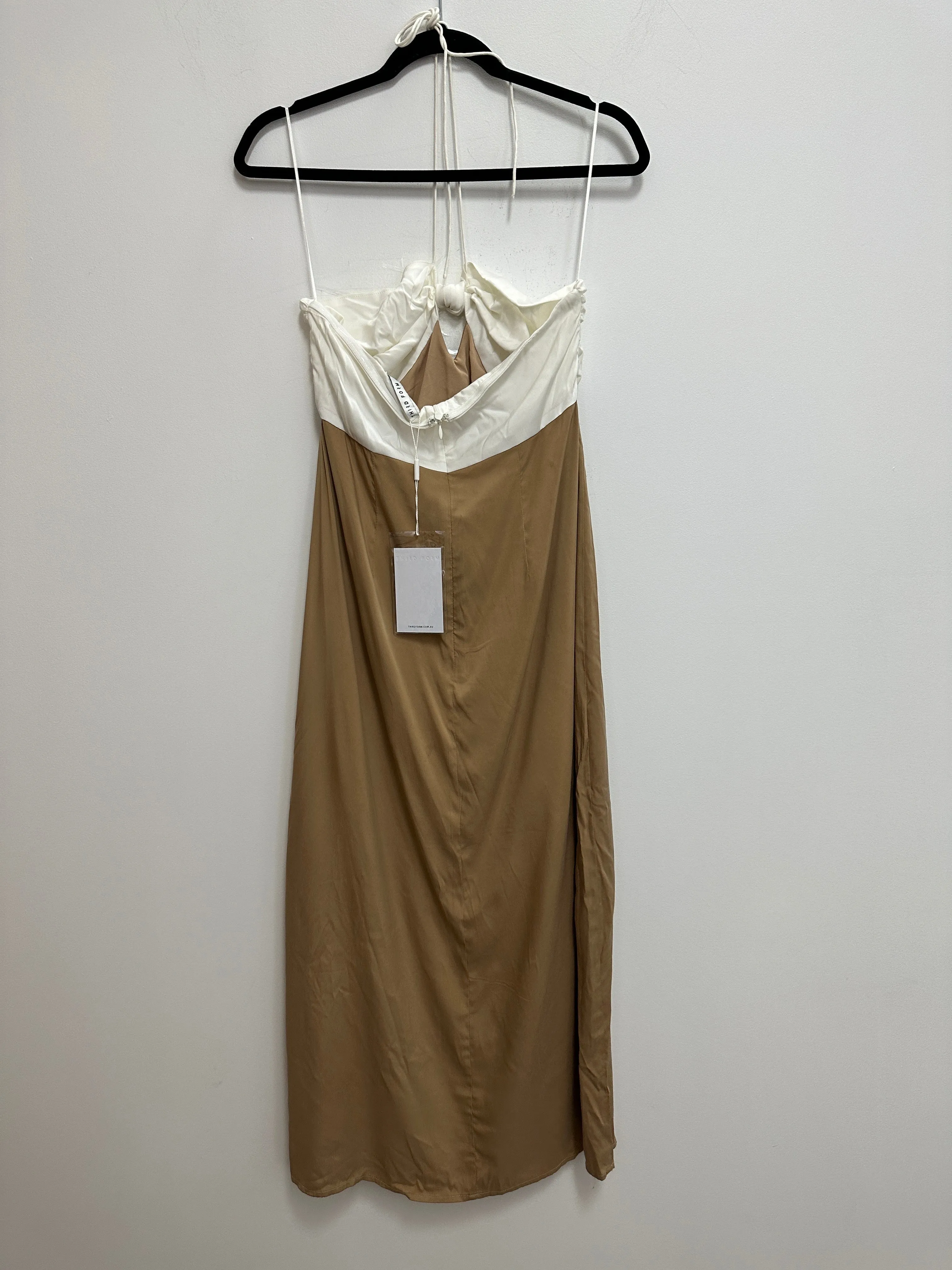 Off-White and Tan Lets Split Slip Dress