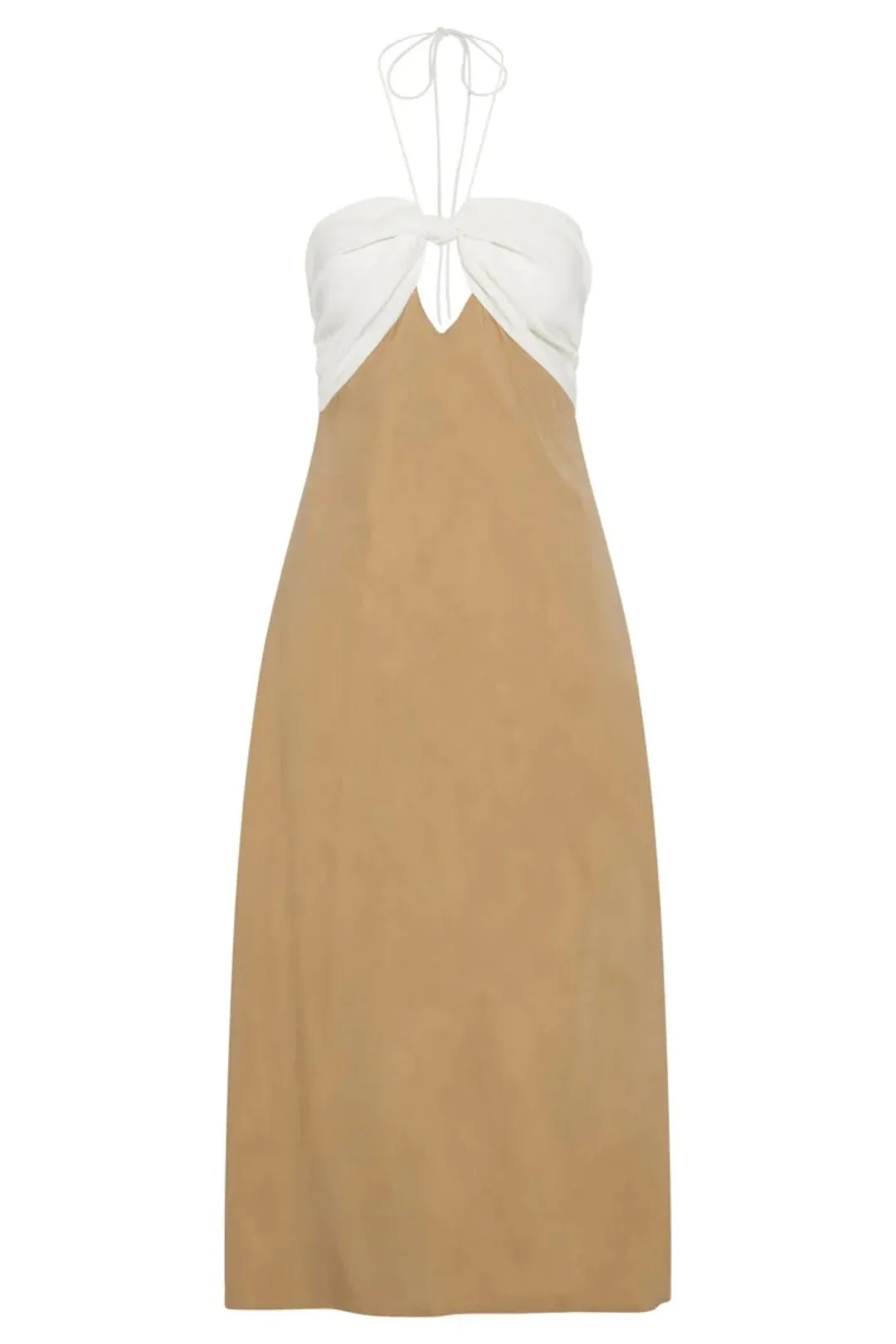 Off-White and Tan Lets Split Slip Dress