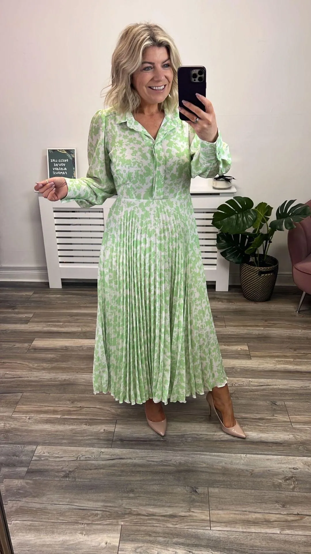 Penny Pleated Shirt Dress (Lime)