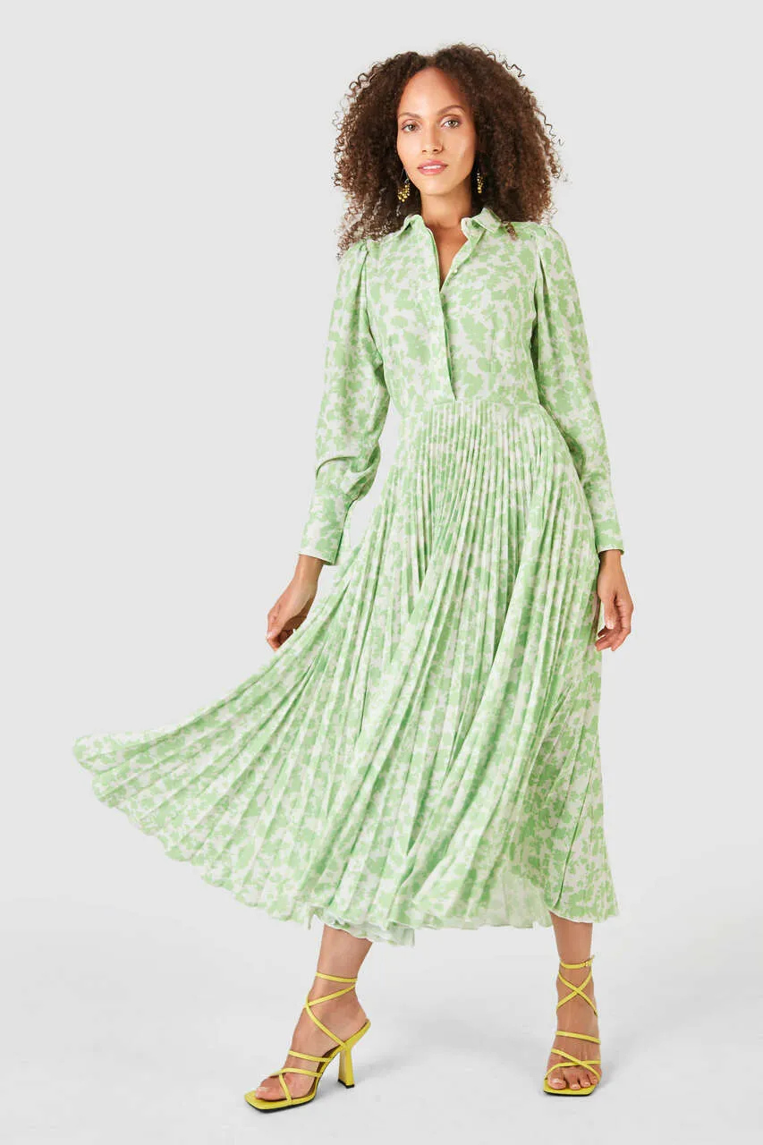 Penny Pleated Shirt Dress (Lime)