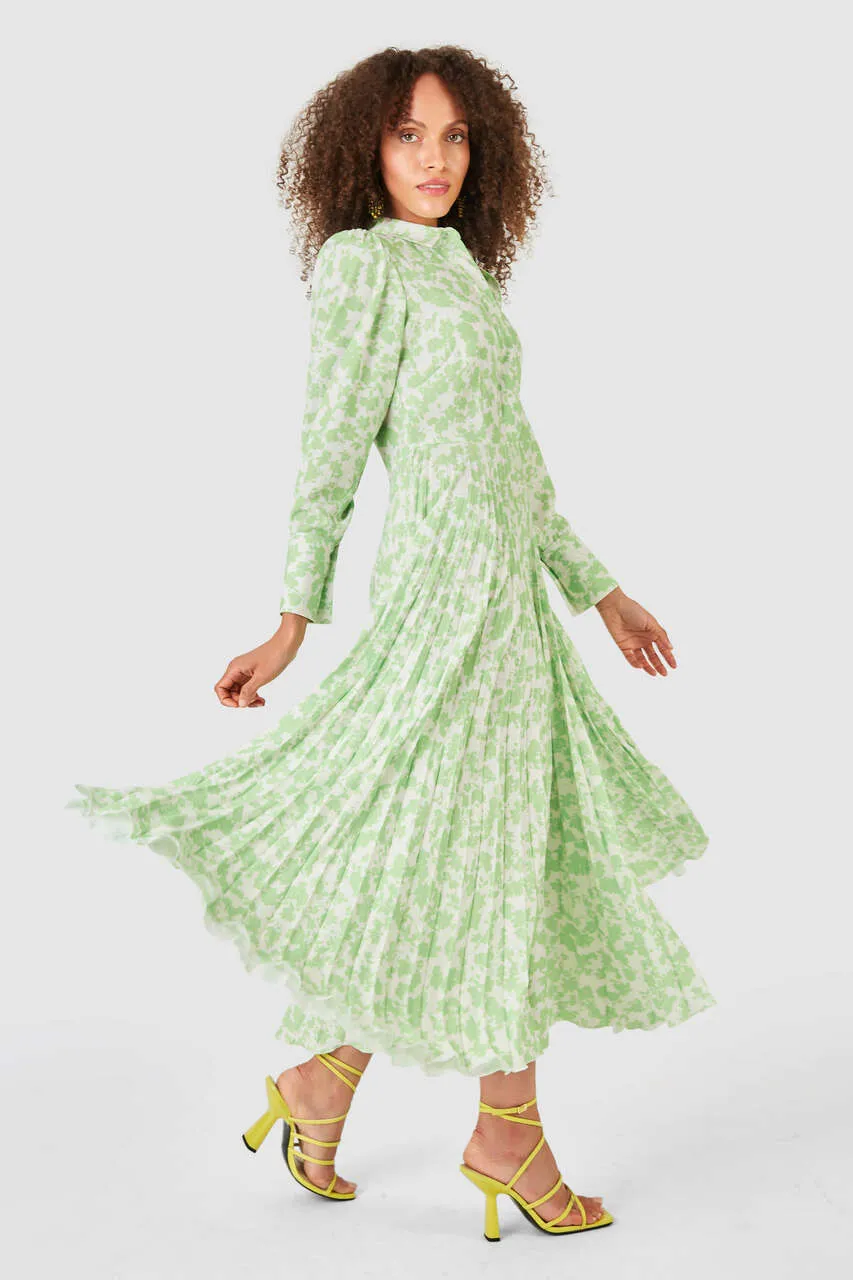 Penny Pleated Shirt Dress (Lime)