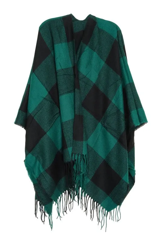 Plaid Red Pattern Ruana Poncho