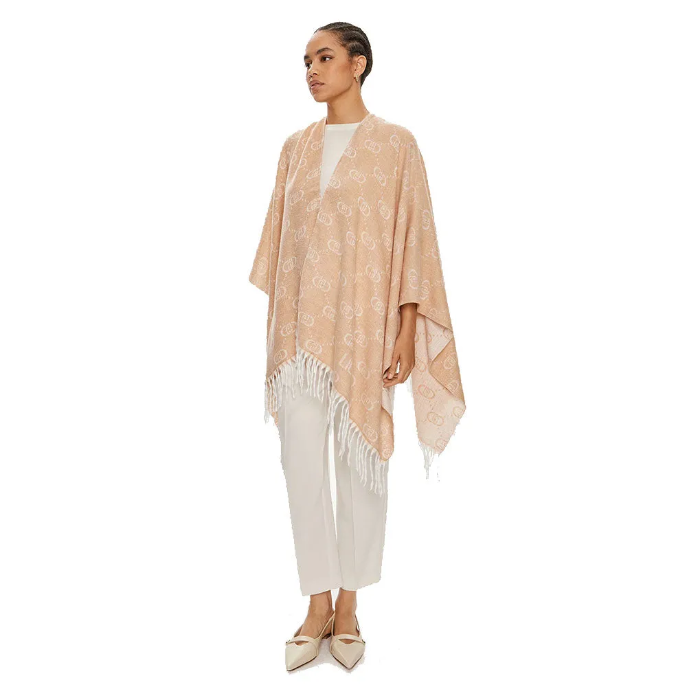 Poncho Donna LIU JO con Logo Monogram Jacquard color Cammello