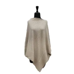 Poncho with Embellishments and Ribbed Border