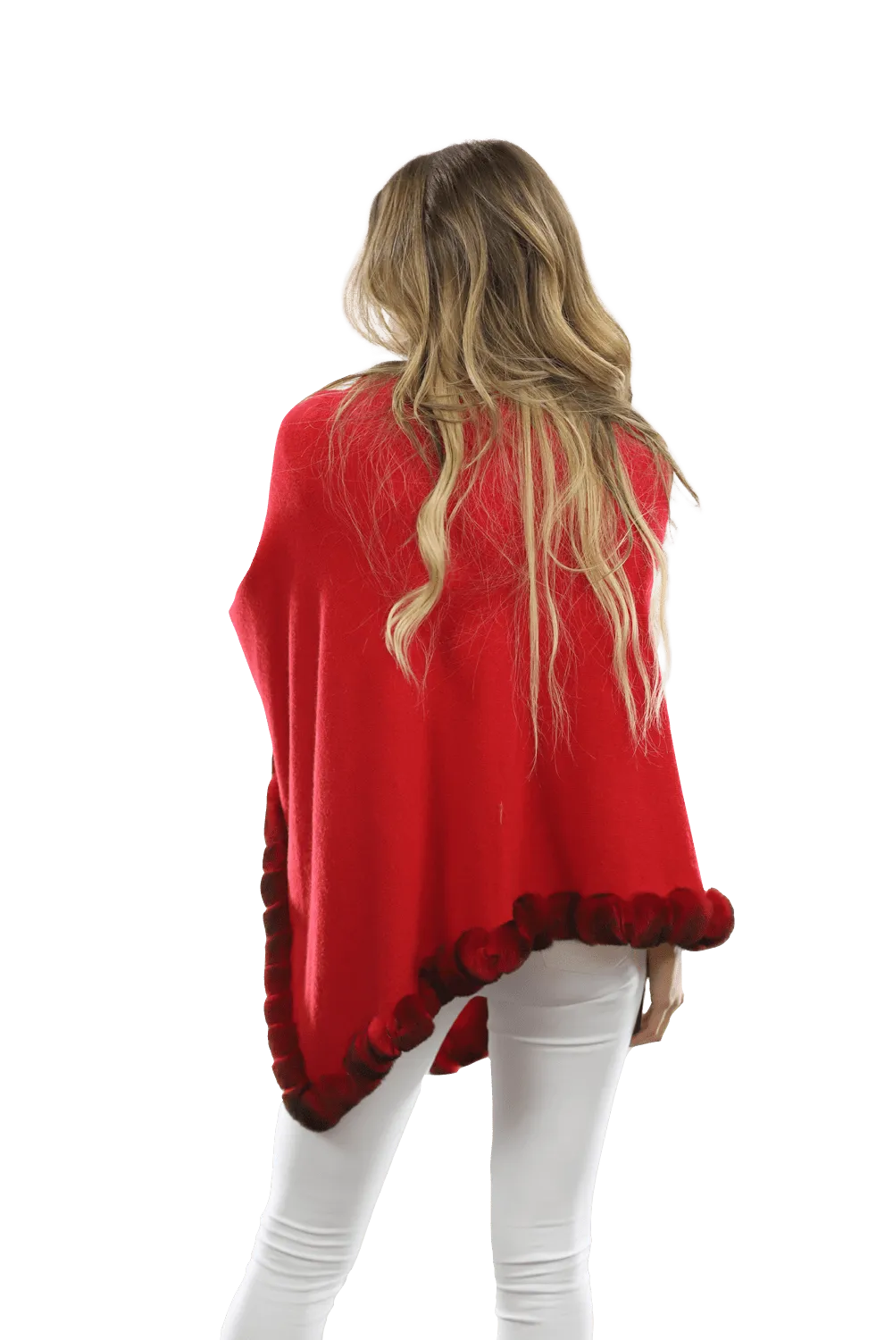 Poncho with Fur Trim - Red