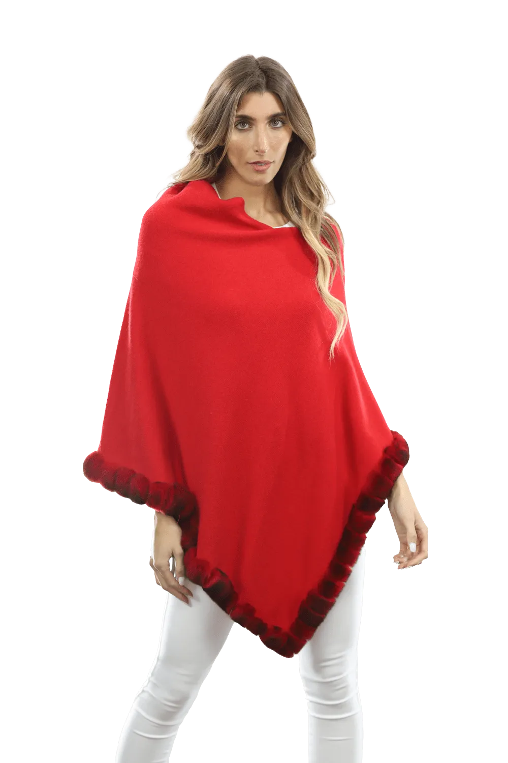 Poncho with Fur Trim - Red