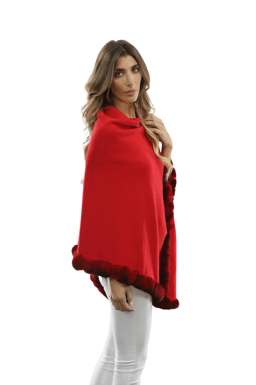 Poncho with Fur Trim - Red