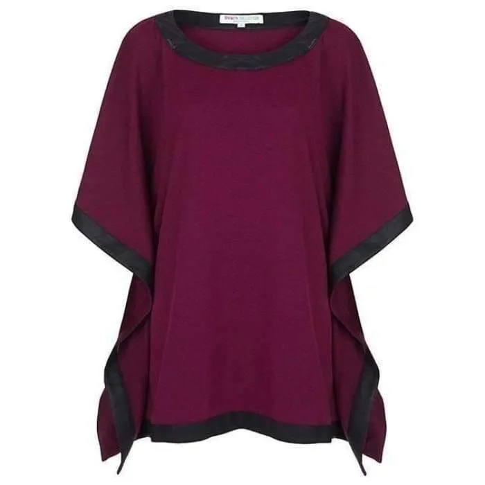 Poncho with Leather Trim - Magenta