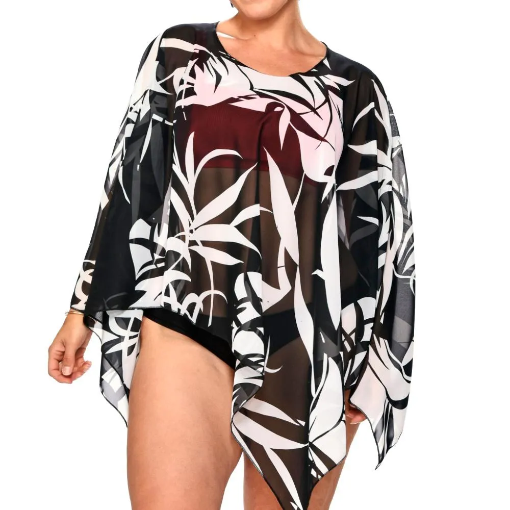 Rapz Sheer Poncho 4735 Leafy Black White