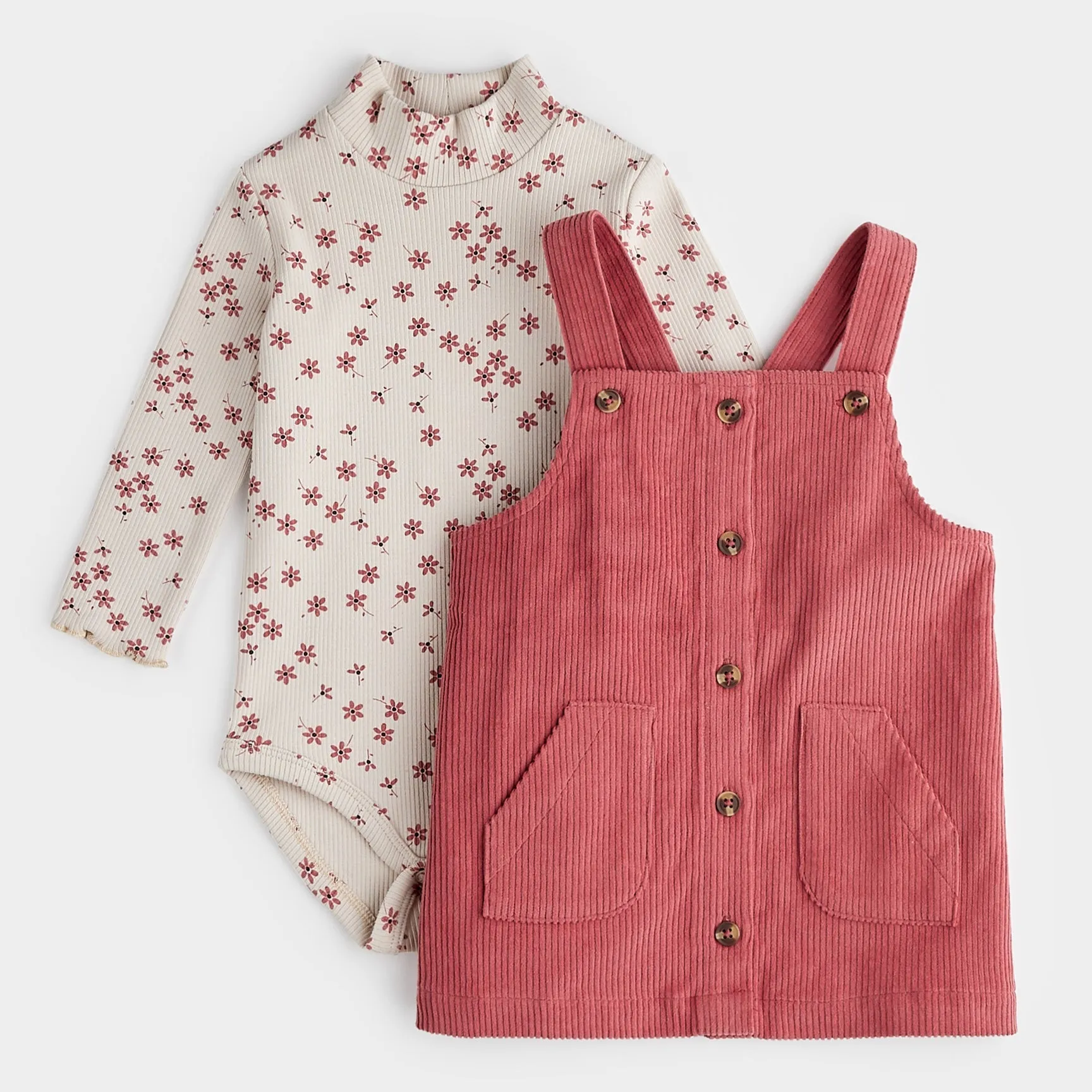 Raspberry Corduroy Overall Baby Dress Set