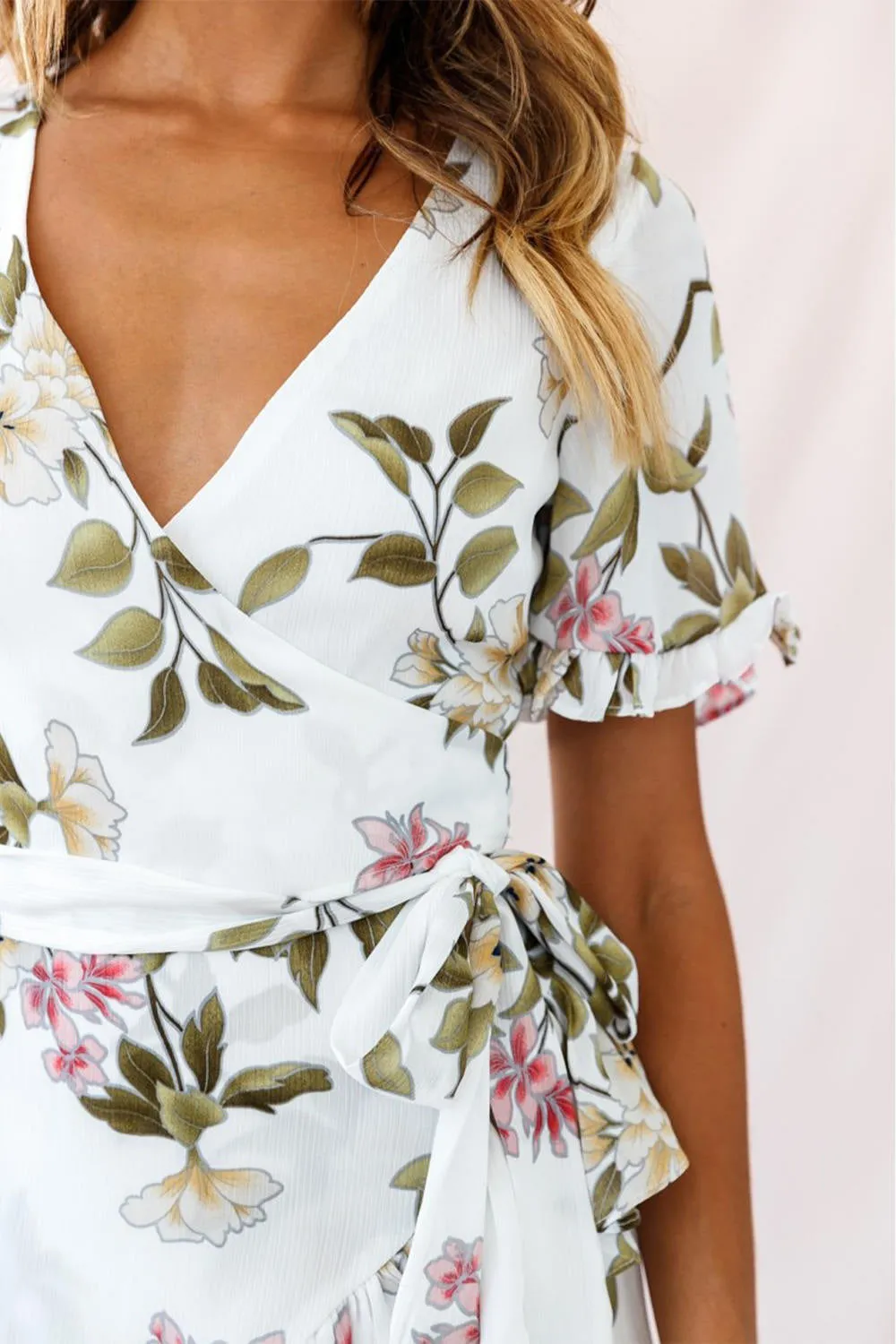 Ruffle Floral Print Wrap Dress