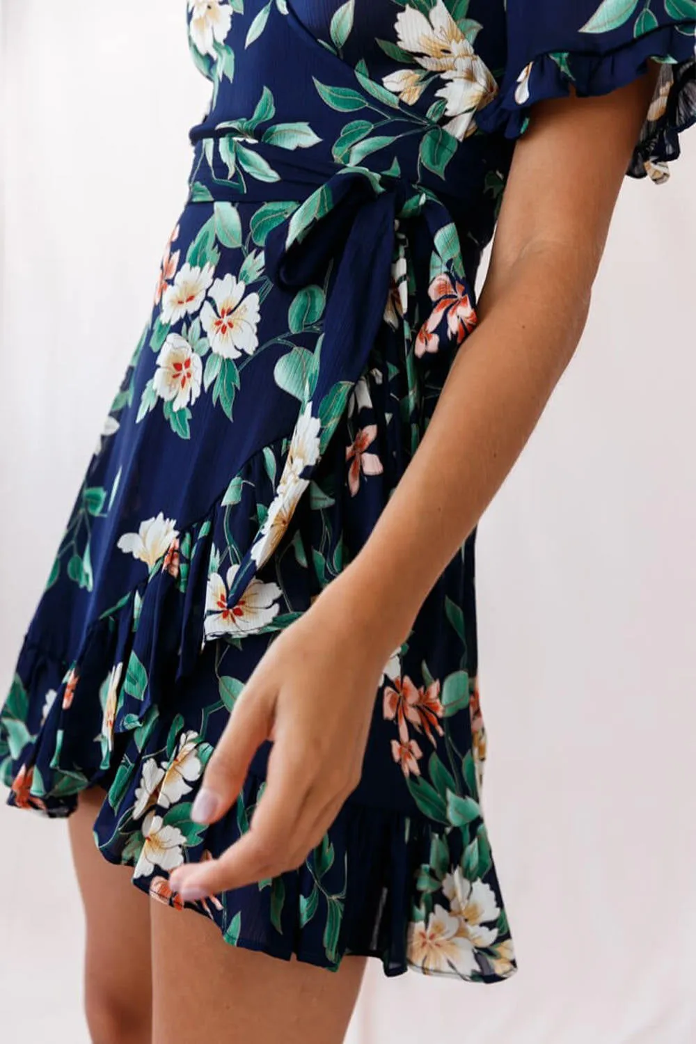 Ruffle Floral Print Wrap Dress