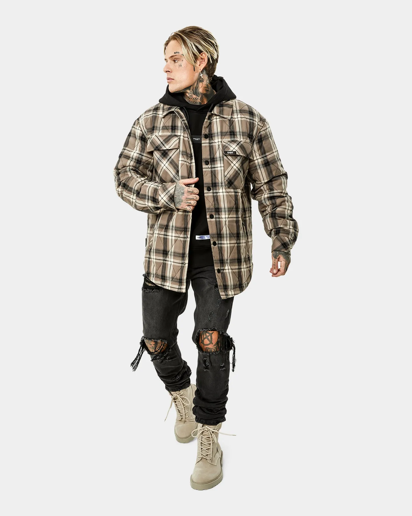 Saint Morta Quilted Flannel Jacket Brown