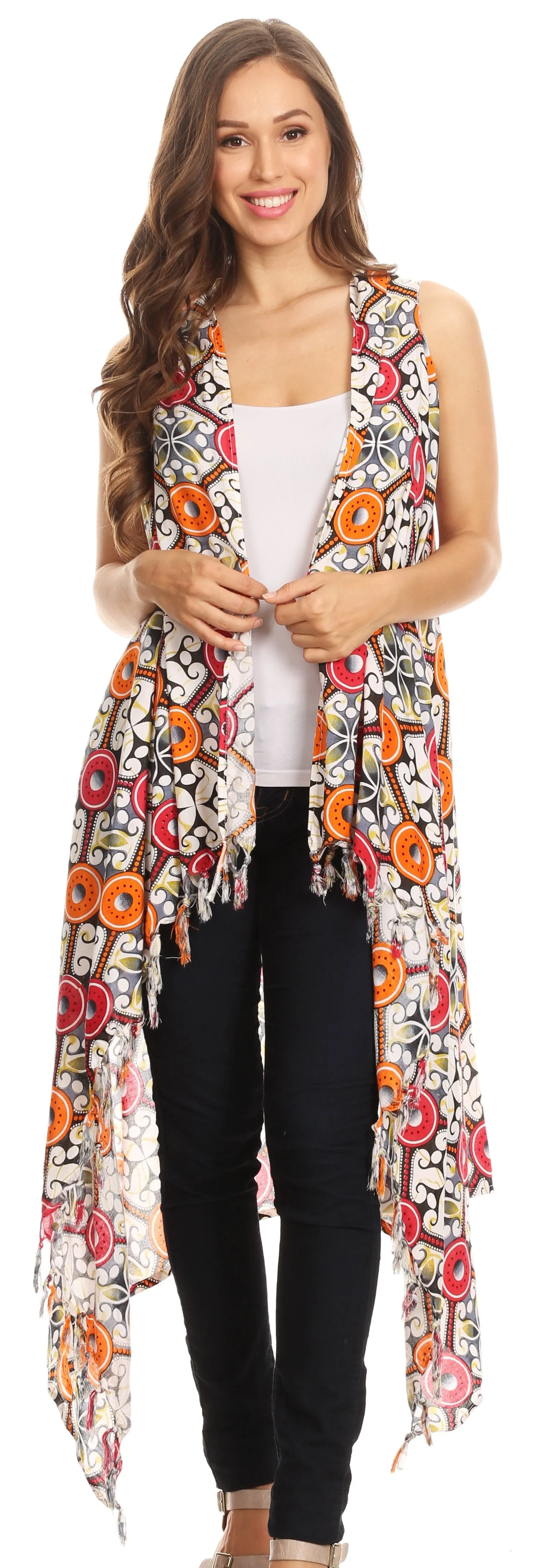 Sakkas Hatice Light Colorful Poncho Wrap Cardigan Top with African Ankara Print