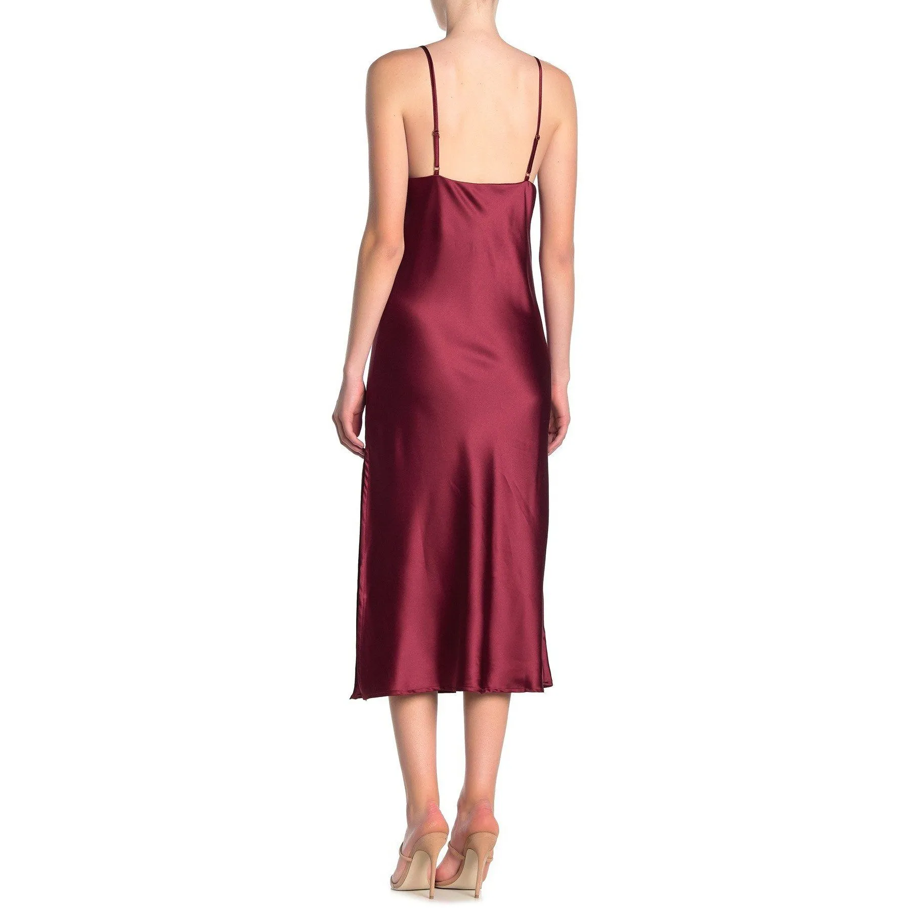 Satin Cowl Neck Slip Midi Burgundy Red Dress