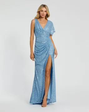 Sequined Asymmetrical Draped Trumpet Gown