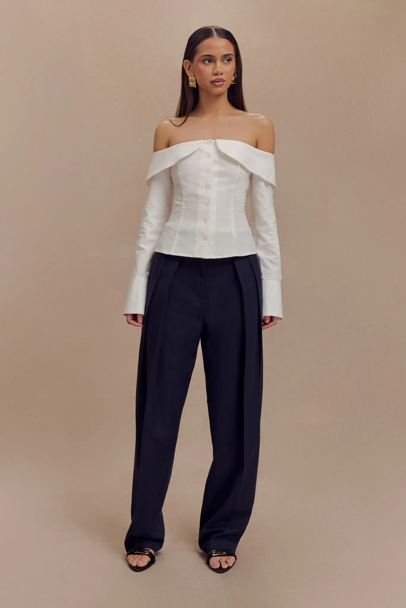 Spencer Off Shoulder Shirting Top - White