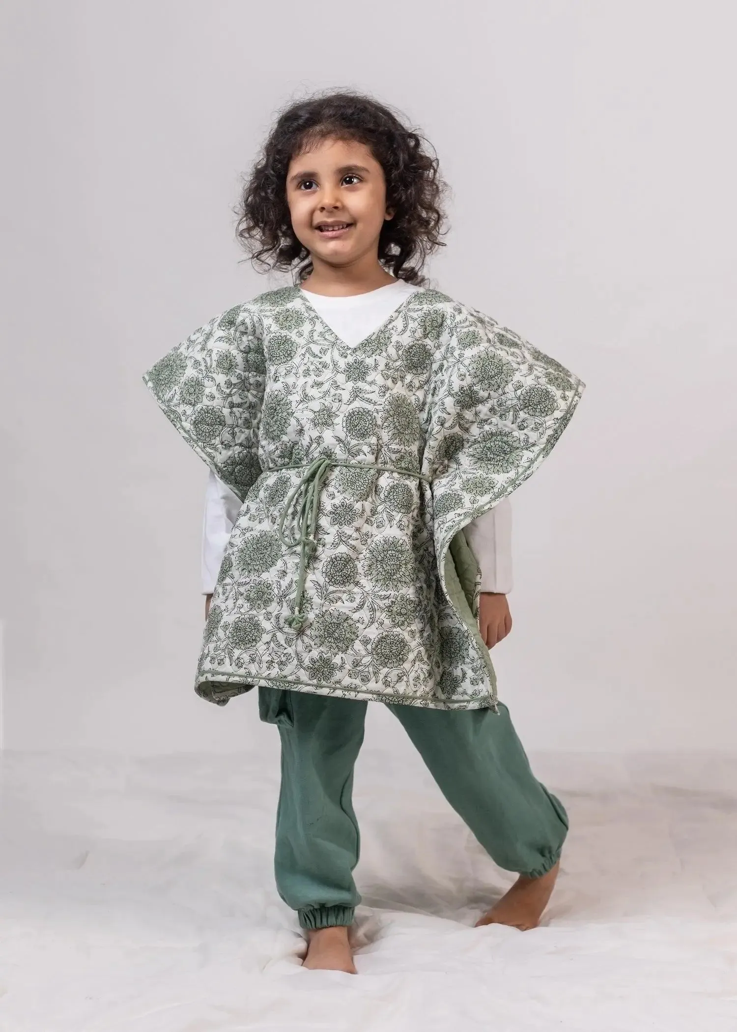 Sunflower Jaal Olive Cotton Quilted Poncho Girls (2-14 Yrs)