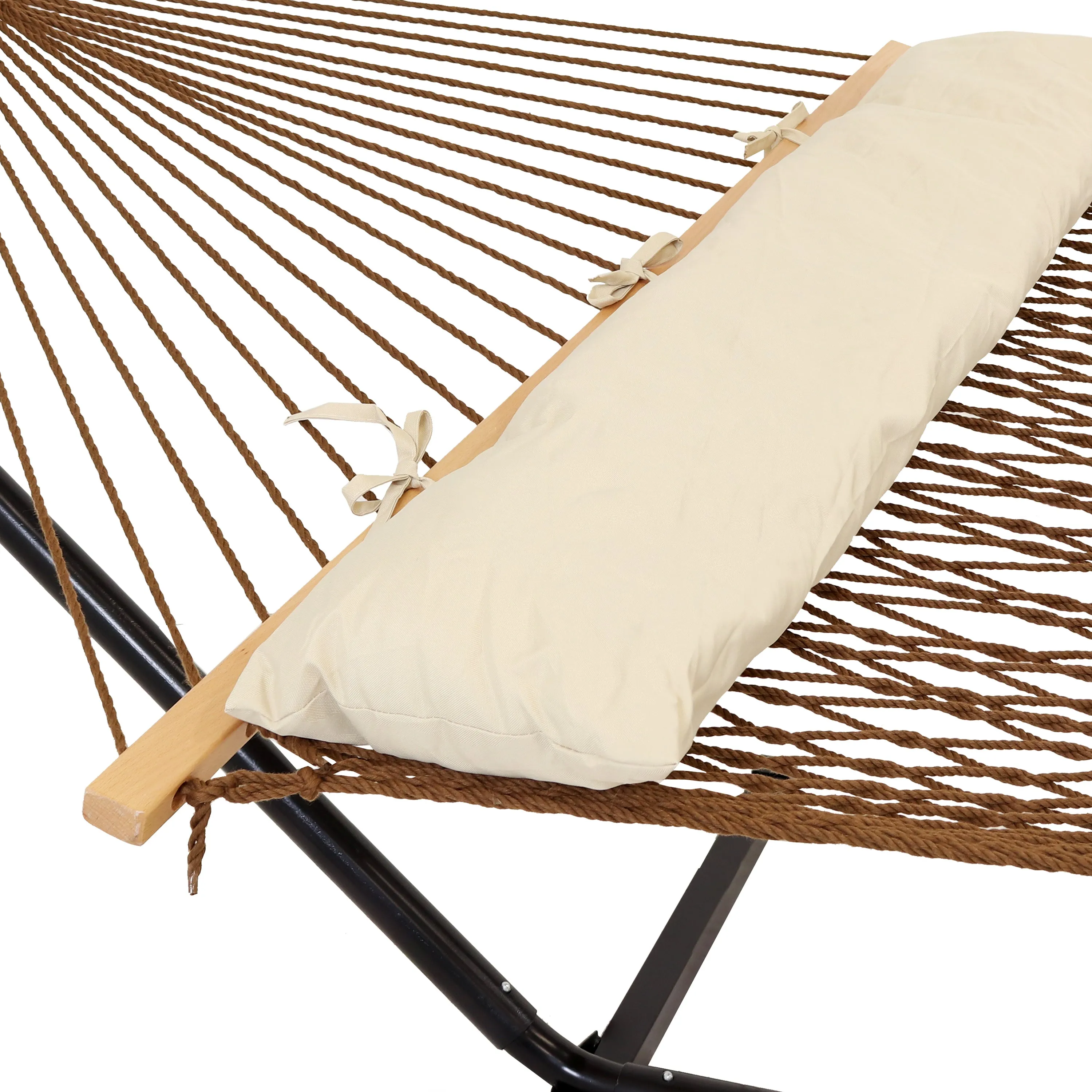 Sunnydaze 2-Person Polyester Rope Hammock with 15' Stand - Brown